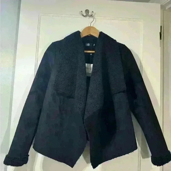 NWT Missguided Faux Shearling Waterfall Jacket Black - Picture 2 of 8